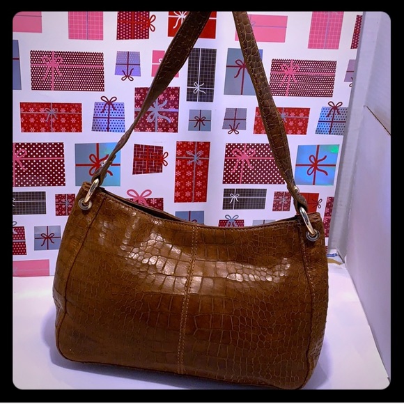 Perlina Croc Embossed Brown Leather Shoulder Bag - Picture 6 of 16